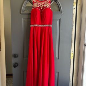Glamorous Scarlet Prom Dress with Beaded Accents